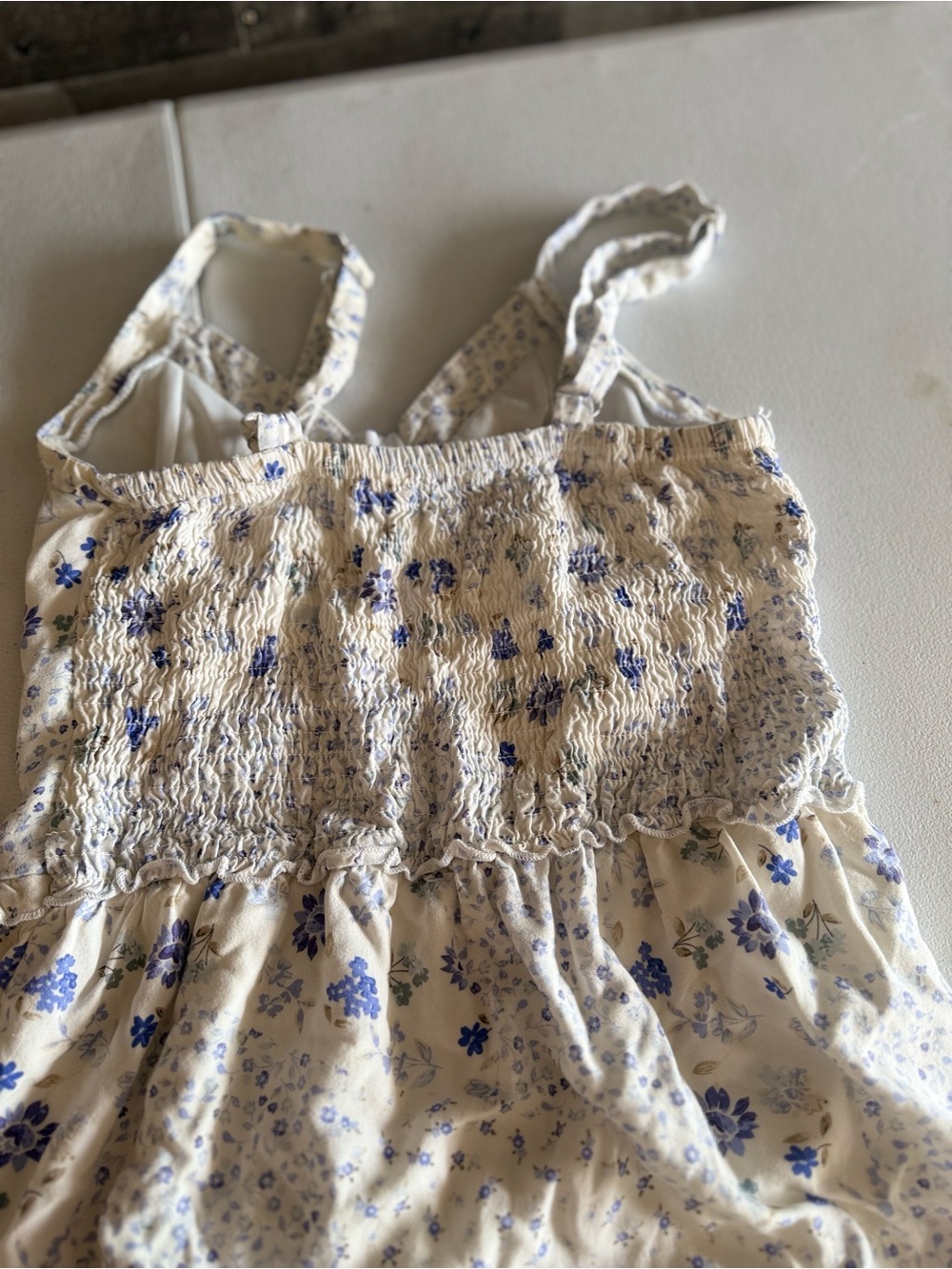 Floral Cream and Blue Tiered Maxi Sundress - Picture 7 of 9